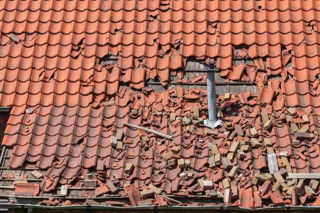 major hail damage to a roof
