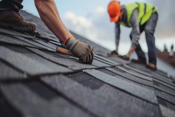 roofers on the roof repairing